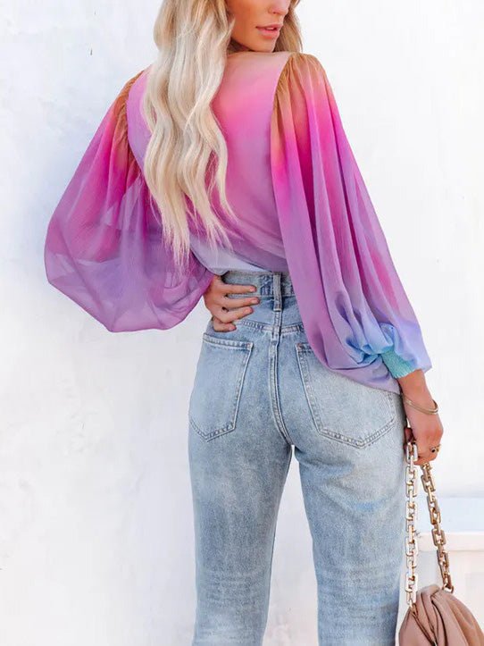 Stilla | Kvindernes Bluser Gradient Transparent V-hals Langærmet Bluse