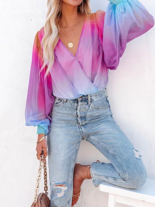 Stilla | Kvindernes Bluser Gradient Transparent V-hals Langærmet Bluse