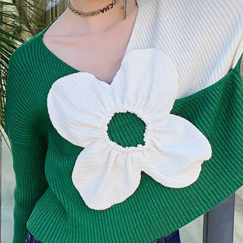 Stilla | Blomstret Sweater Med V-Udskæring Til Damer