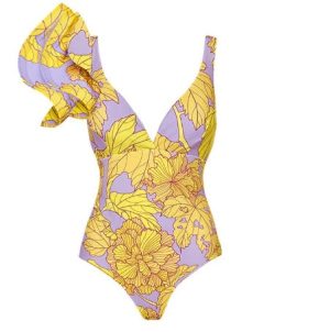 Stilla | Gul Blomster Badedragt Med Ruffles Rabat