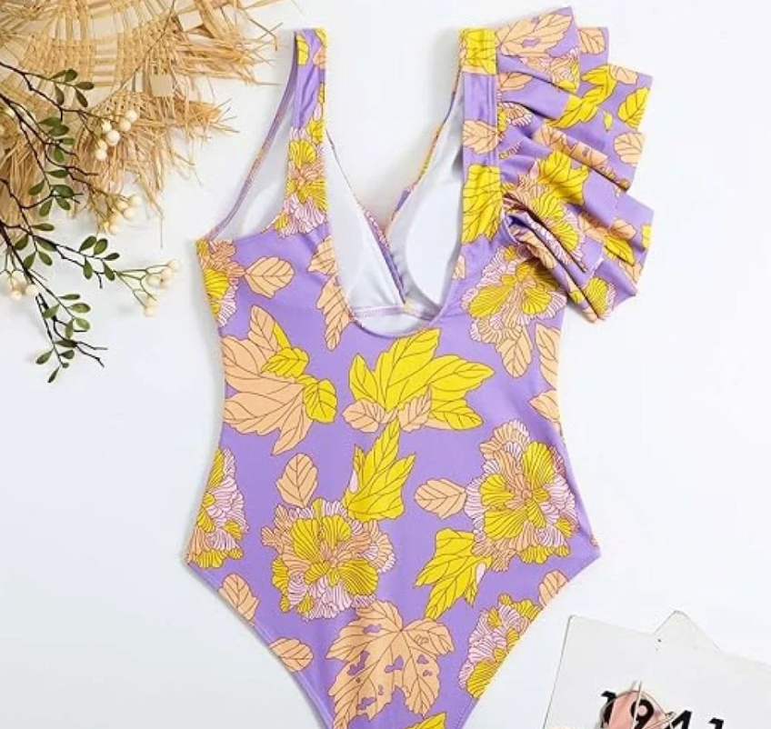 Stilla | Gul Blomster Badedragt Med Ruffles Rabat