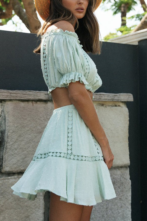 Stilla | Face the Day Blonde Off the Shoulder Kort Ærme Dragt