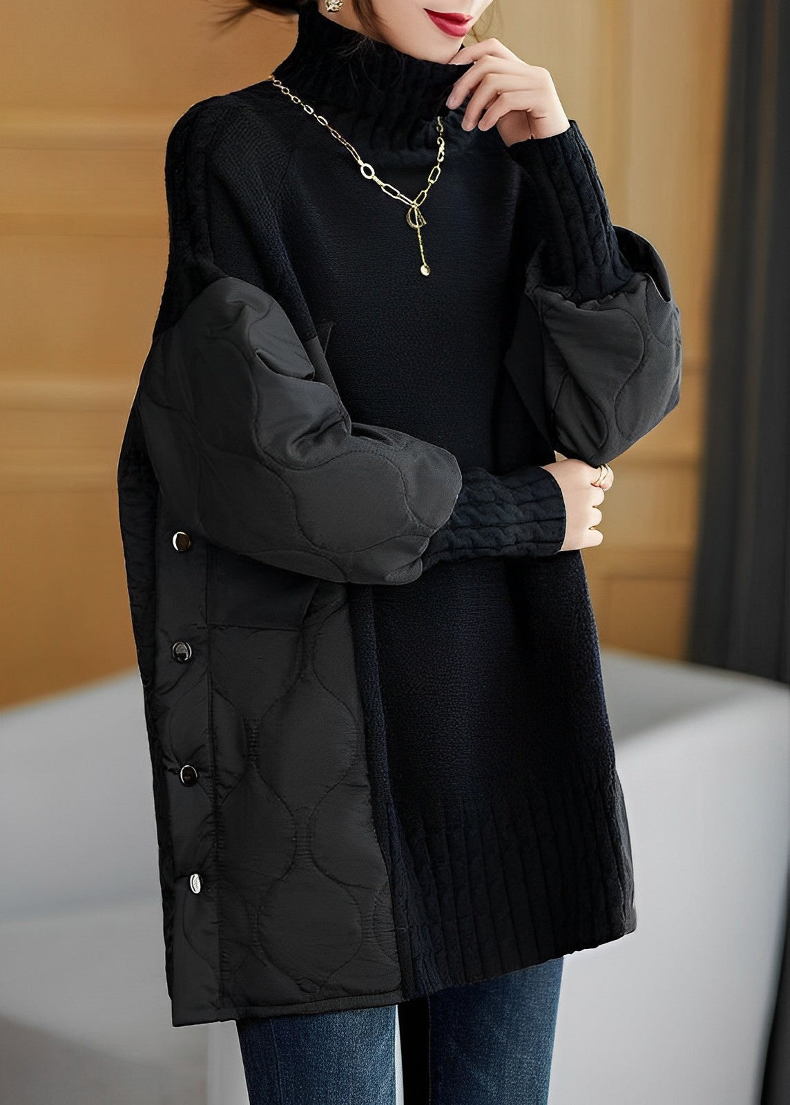 Stilla | Stor Pullover Med Brun Rullekrave